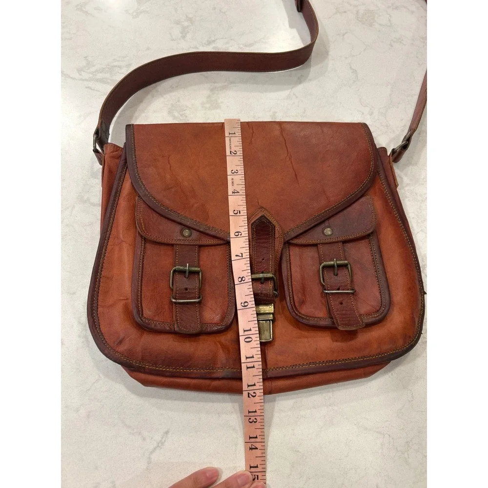 Komals Passion Leather Messenger Bag Brown Vintage Crossbody Satchel Mens